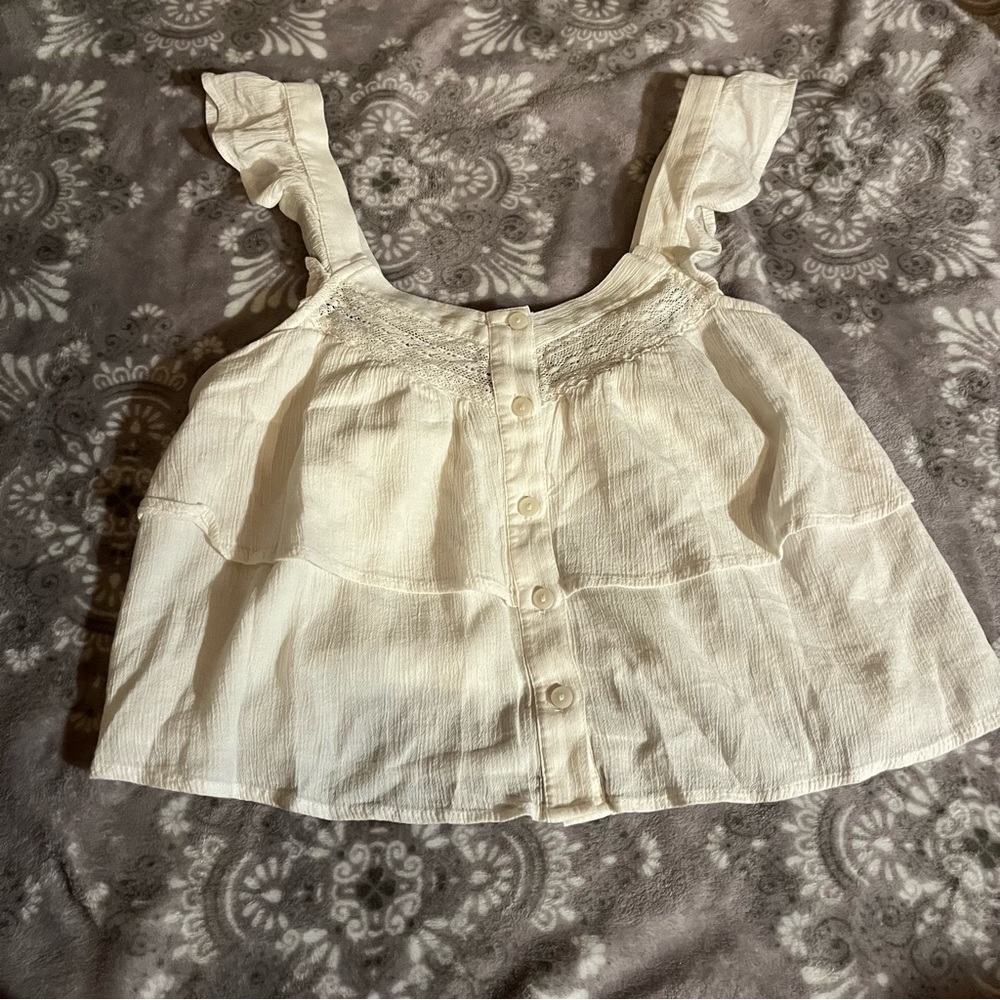 American Eagle White Pleated Button-Up Tank